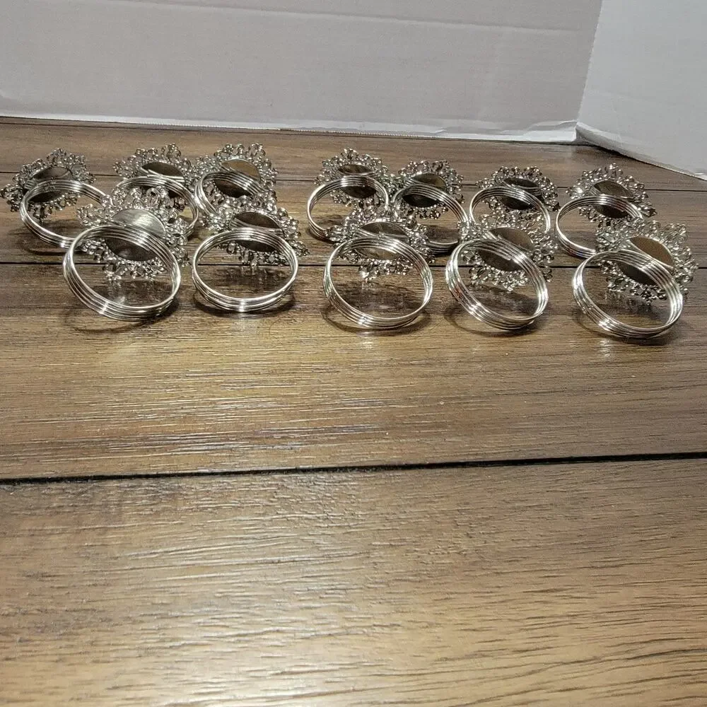 Set of 12 Royal Blue Silver Plated Iron Napkin Rings 2
